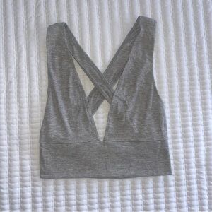 Gray Cross-Back Crop Top